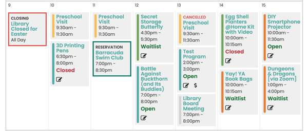 Screenshot of a week of programs that show their status for openings.