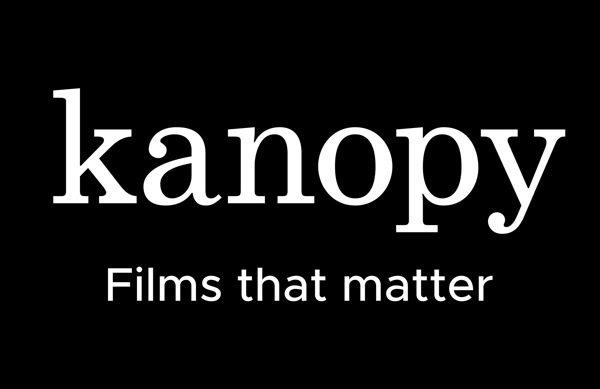 Kanopy logo, which is the word "Kanopy" and phrase "Films that matter" in white text on a black background.
